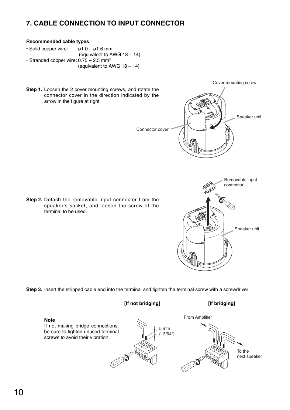 Cable connection to input connector | TOA Electronics F-122CU2 User Manual | Page 10 / 16