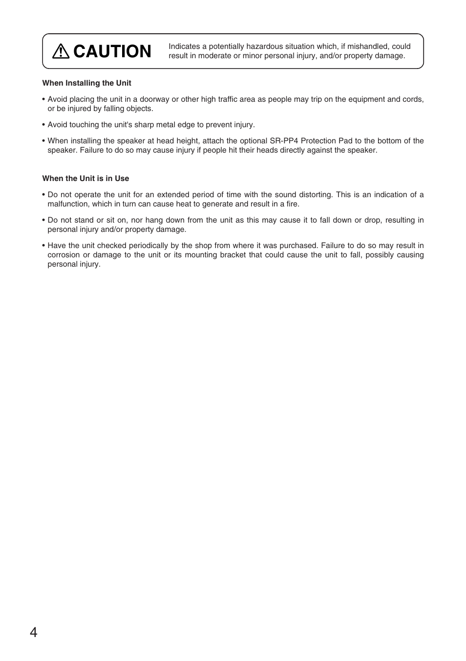 Caution | TOA Electronics SR-S4S User Manual | Page 4 / 16