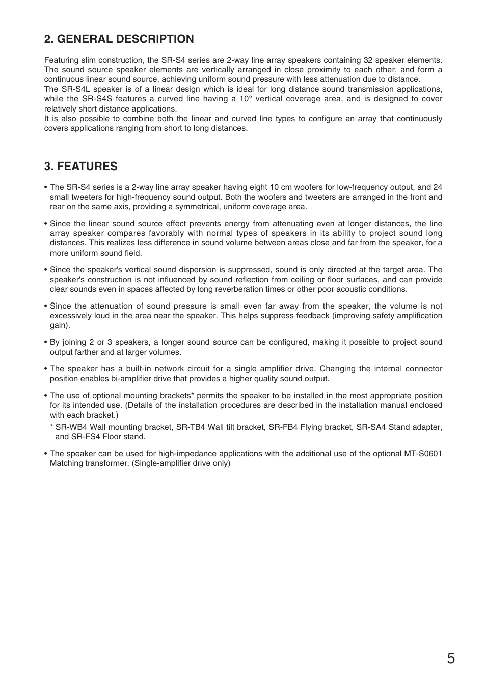 General description, Features | TOA Electronics SR-S4S User Manual | Page 5 / 16