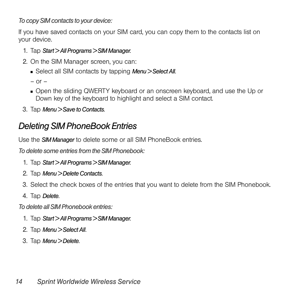 Deleting sim phonebook entries | TOA Electronics PPCT7380SP User Manual | Page 18 / 26