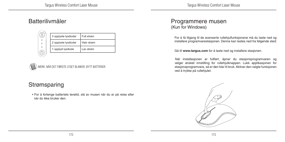 Programmere musen, Batterilivmåler, Strømsparing | Kun for windows) | TOA Electronics 410-1689-203A/AMW51EU User Manual | Page 88 / 134