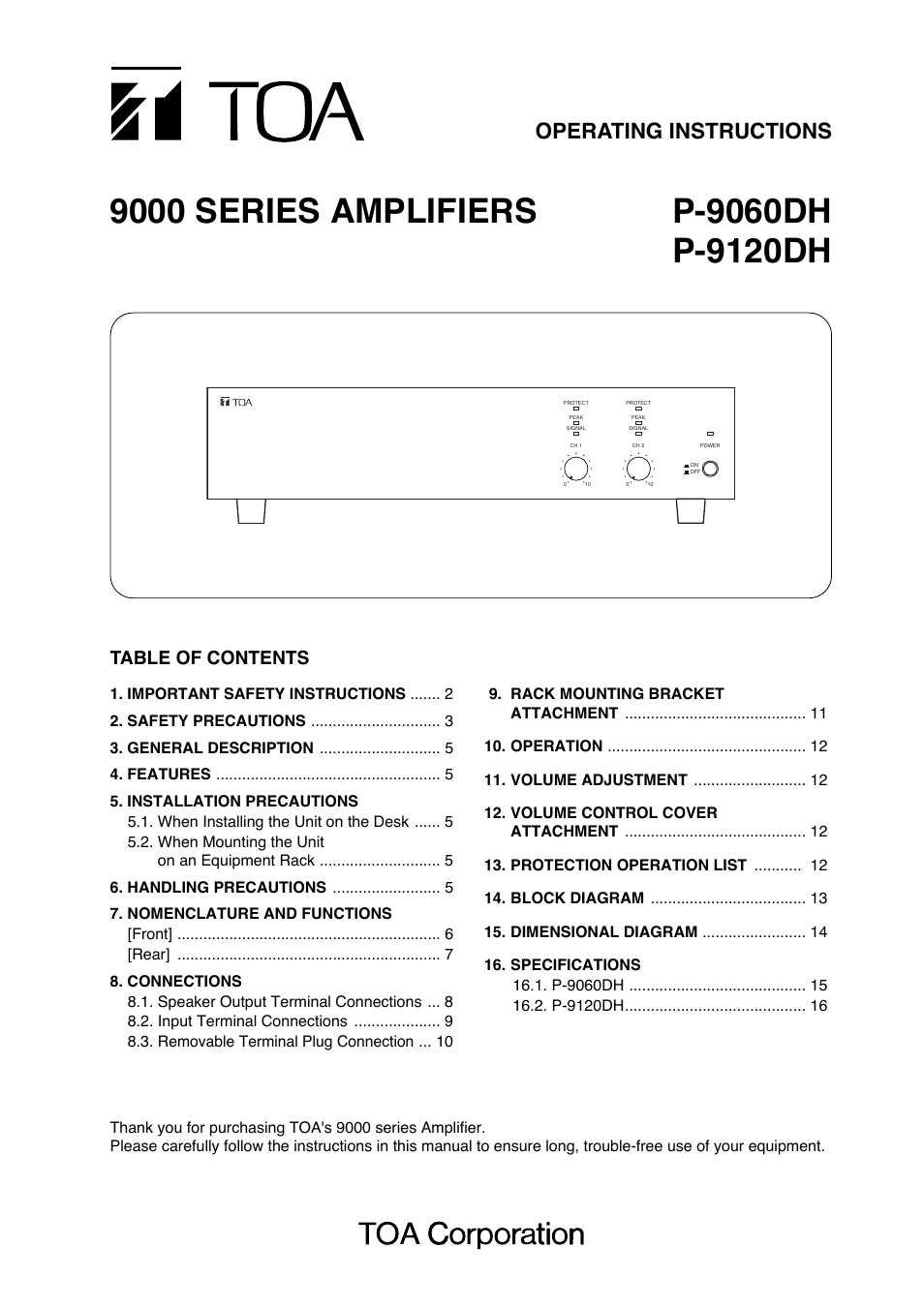 TOA Electronics P-9060DH User Manual | 16 pages