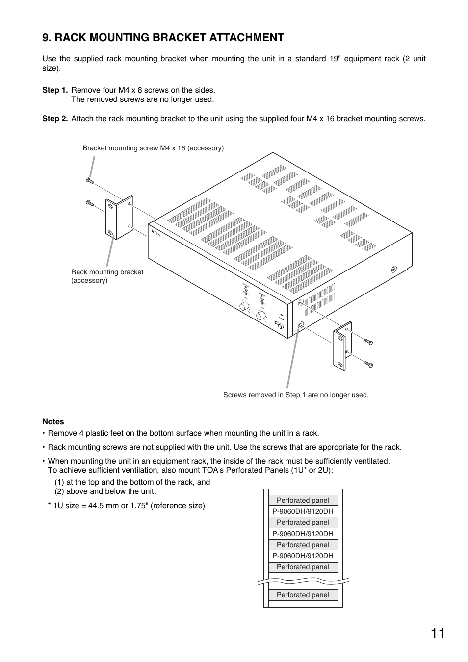 Rack mounting bracket attachment | TOA Electronics P-9060DH User Manual | Page 11 / 16