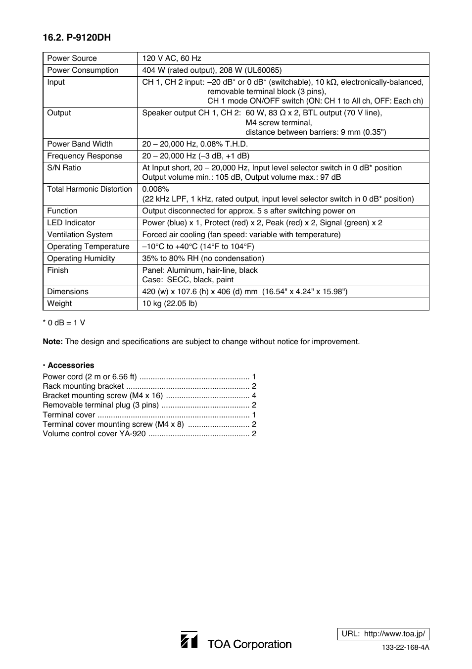 TOA Electronics P-9060DH User Manual | Page 16 / 16