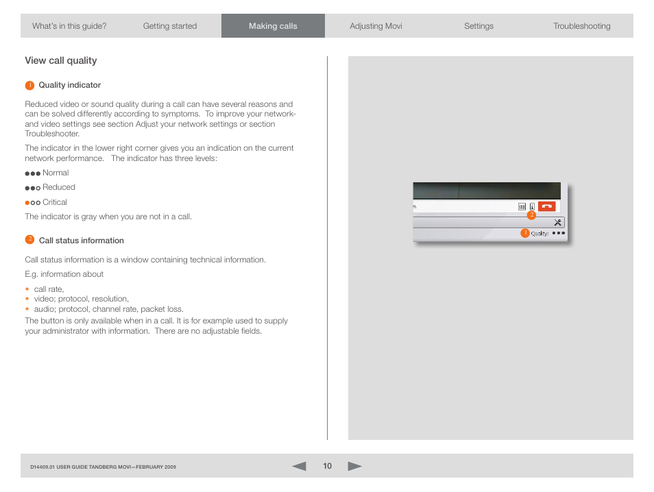 View call quality | TOA Electronics MOVI D14409.01 User Manual | Page 10 / 17