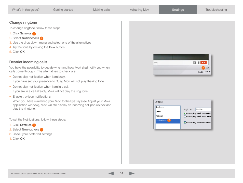 Change ringtone, Restrict incoming calls, Change ringtone restrict incoming calls | TOA Electronics MOVI D14409.01 User Manual | Page 14 / 17