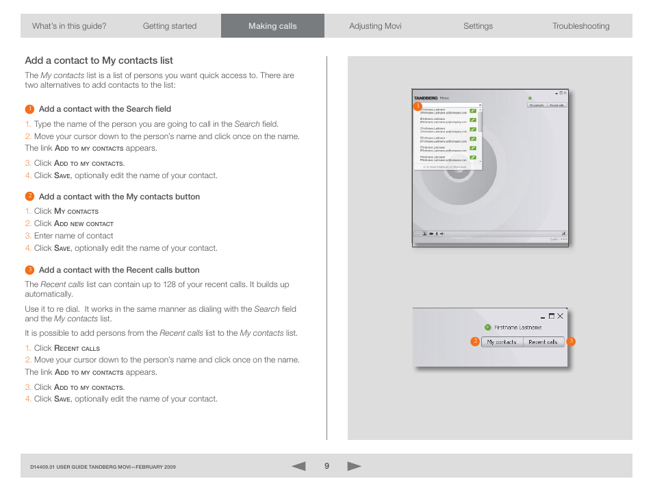Add a contact to my contacts list | TOA Electronics MOVI D14409.01 User Manual | Page 9 / 17