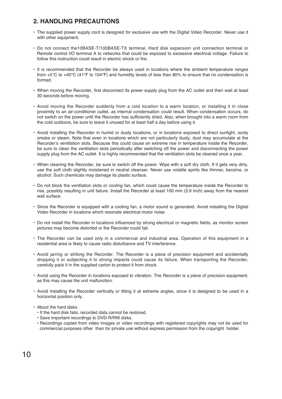 Handling precautions | TOA Electronics C-DR161 CU Series User Manual | Page 10 / 130