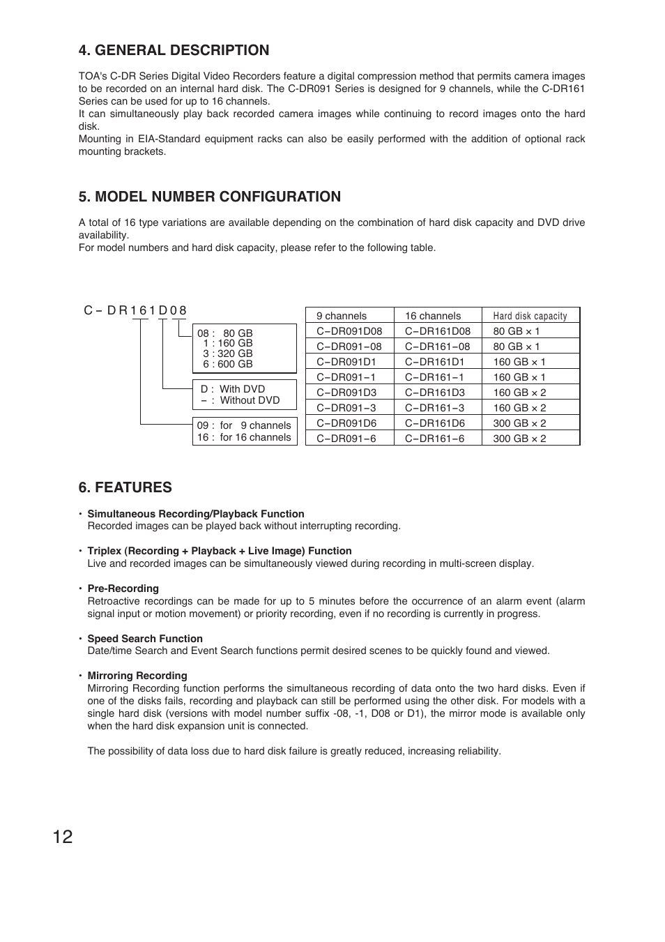 General description, Features, Model number configuration | TOA Electronics C-DR161 CU Series User Manual | Page 12 / 130