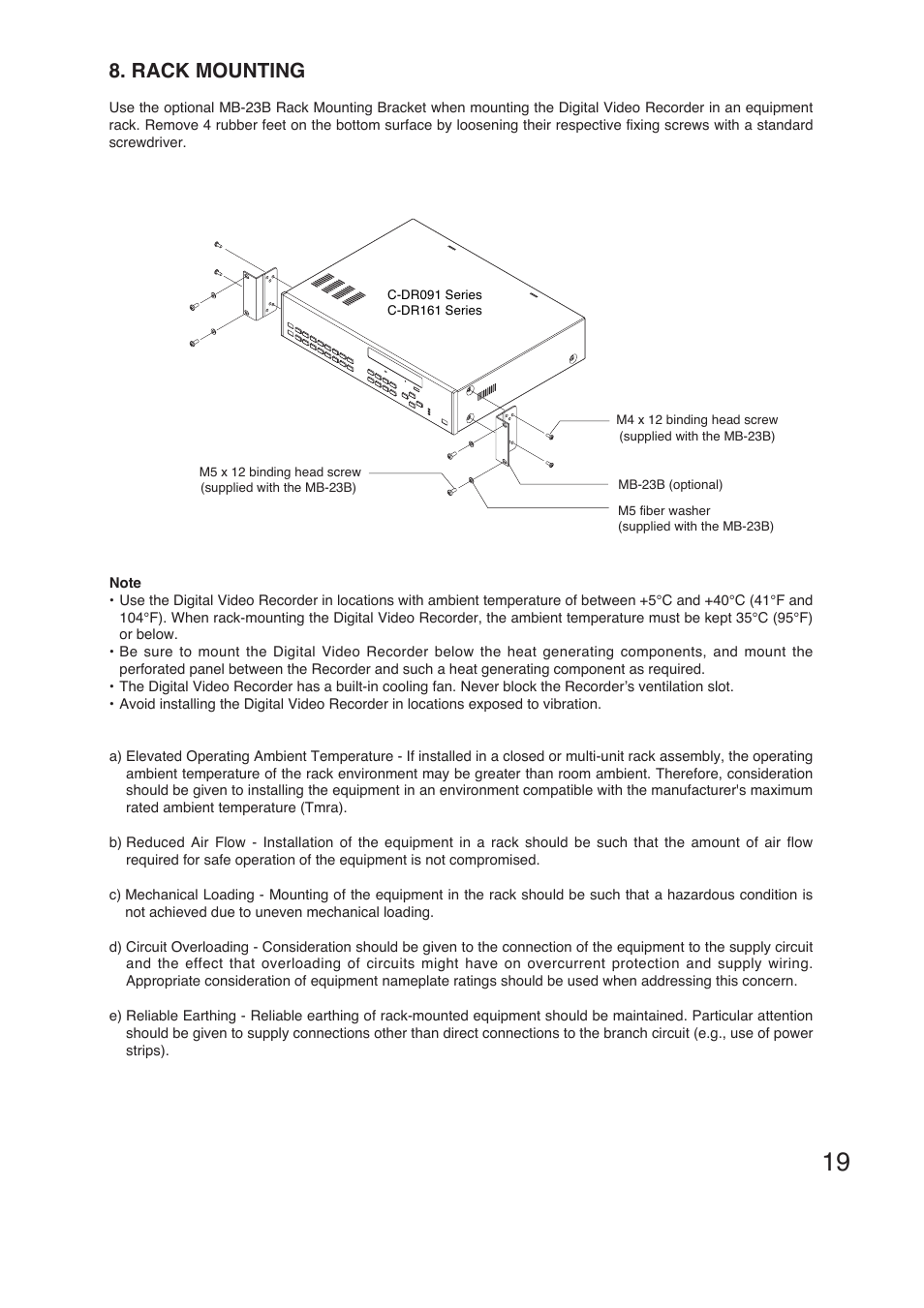 Rack mounting | TOA Electronics C-DR161 CU Series User Manual | Page 19 / 130