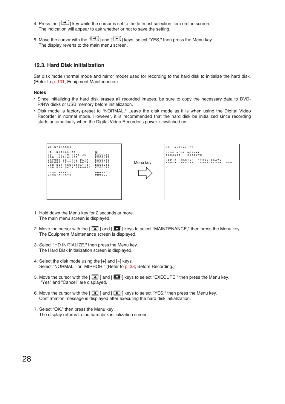 Hard disk initialization | TOA Electronics C-DR161 CU Series User Manual | Page 28 / 130