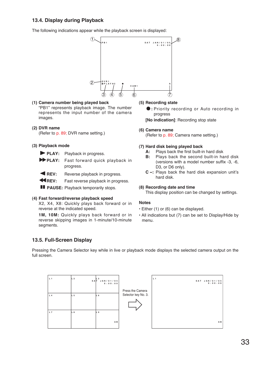Display during playback, Full-screen display | TOA Electronics C-DR161 CU Series User Manual | Page 33 / 130