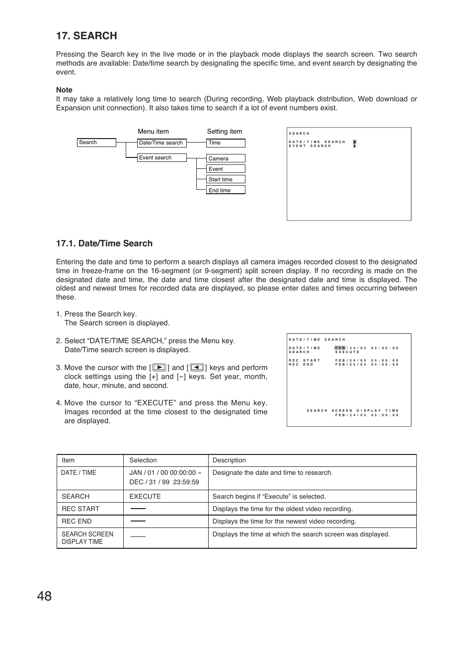Search, Date/time search | TOA Electronics C-DR161 CU Series User Manual | Page 48 / 130