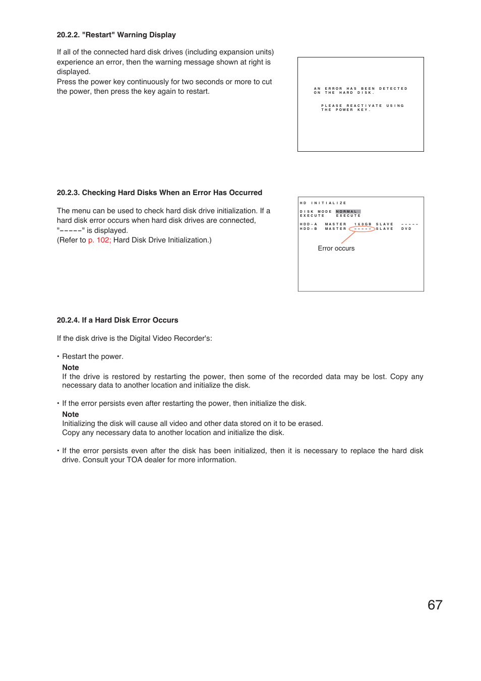 Error occurs | TOA Electronics C-DR161 CU Series User Manual | Page 67 / 130