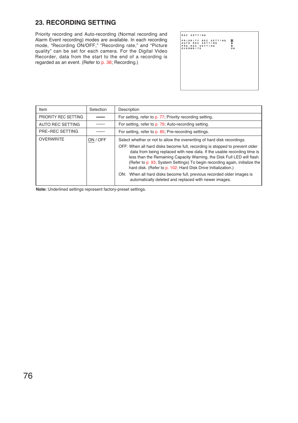 Recording setting | TOA Electronics C-DR161 CU Series User Manual | Page 76 / 130