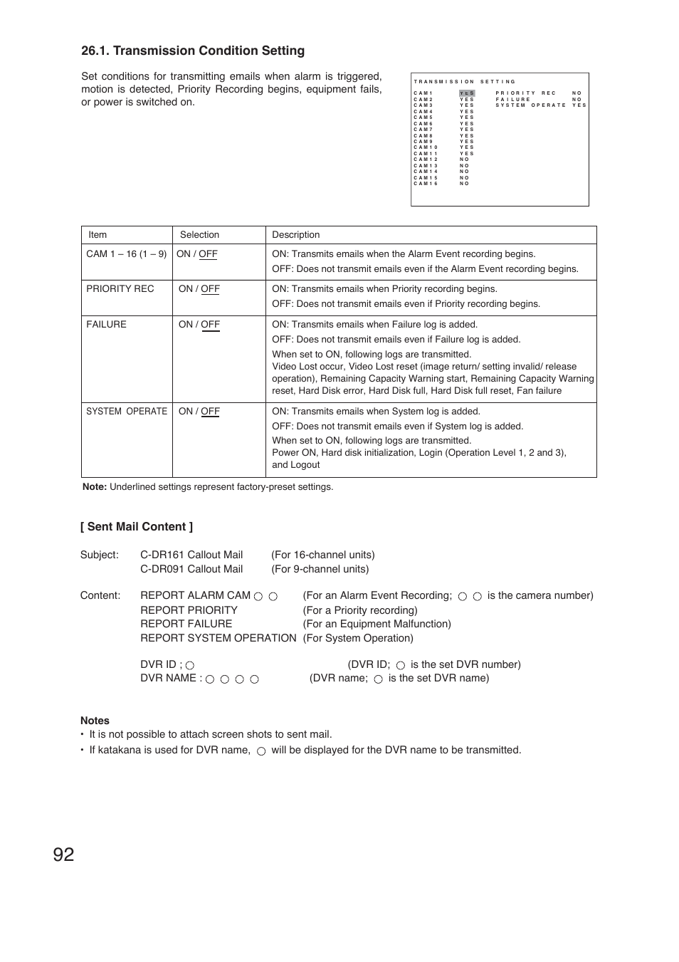 Transmission condition setting, Sent mail content | TOA Electronics C-DR161 CU Series User Manual | Page 92 / 130