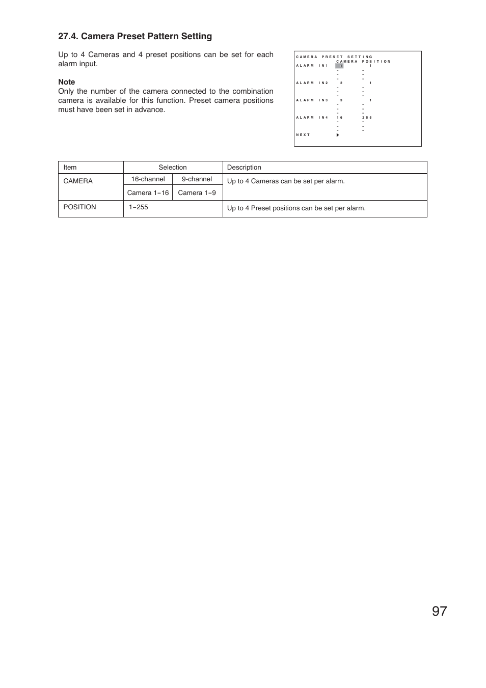 Camera preset pattern setting | TOA Electronics C-DR161 CU Series User Manual | Page 97 / 130