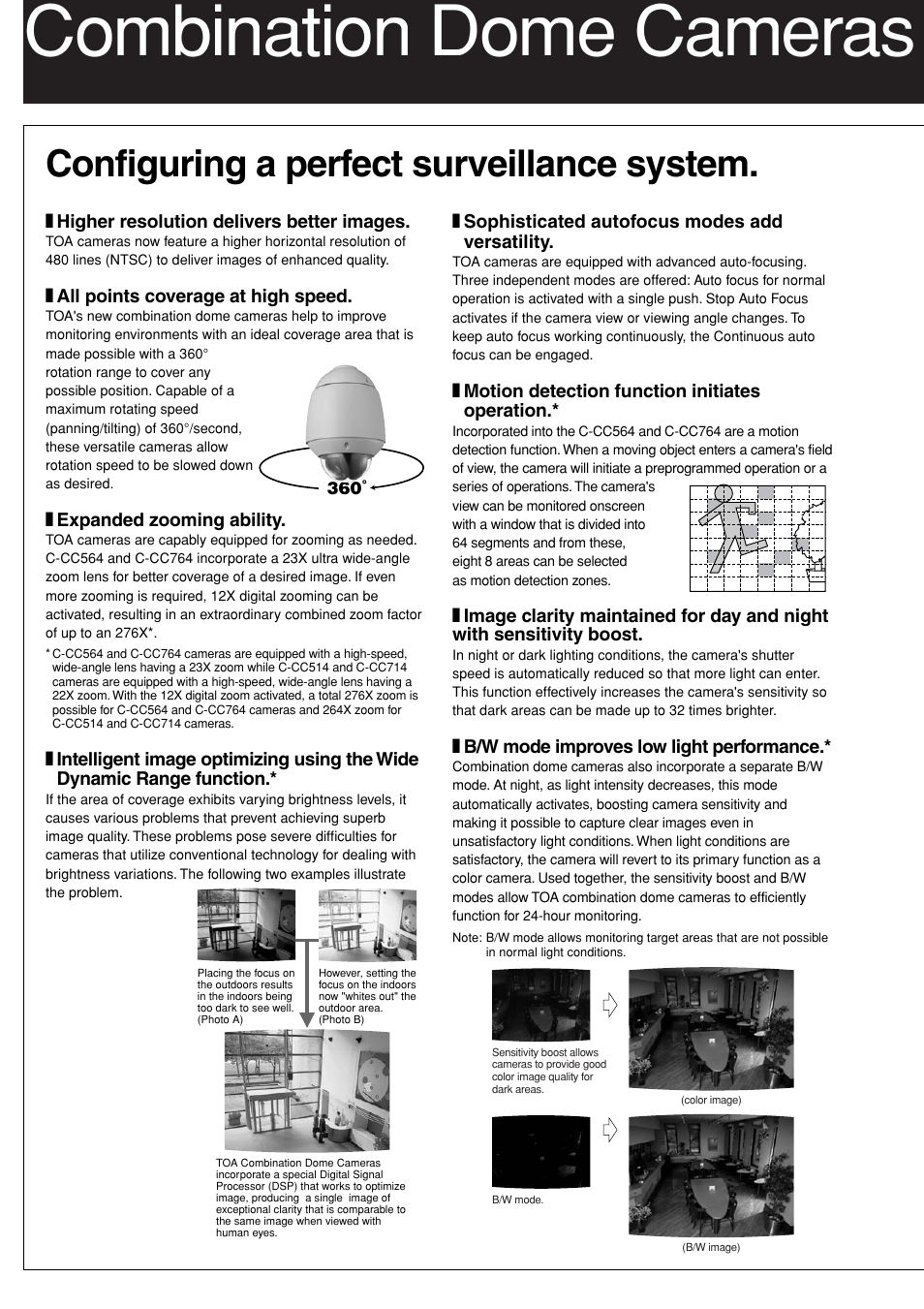 Combination dome cameras, Configuring a perfect surveillance system | TOA Electronics C-CC764 User Manual | Page 2 / 12