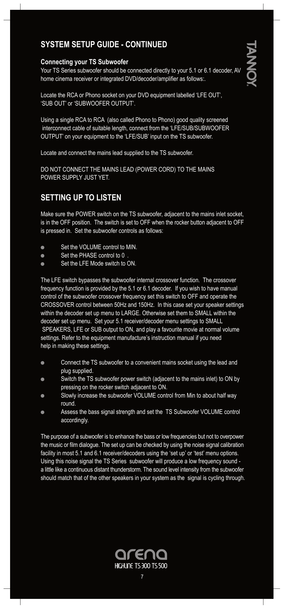 System setup guide - continued, Setting up to listen | TOA Electronics ARENA TS300 User Manual | Page 7 / 12
