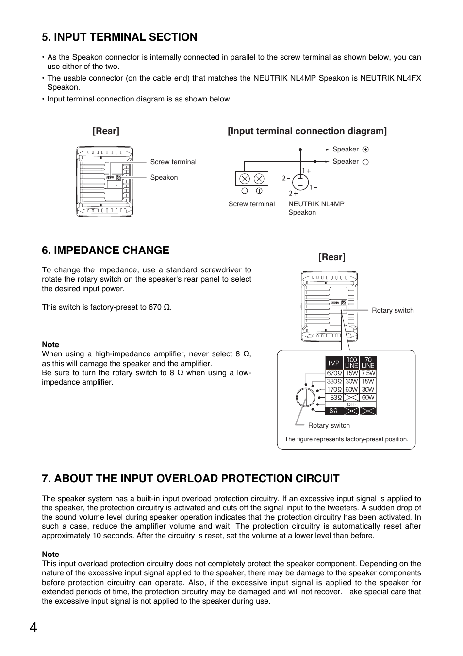 About the input overload protection circuit, Impedance change | TOA Electronics HS-1500WT User Manual | Page 4 / 8