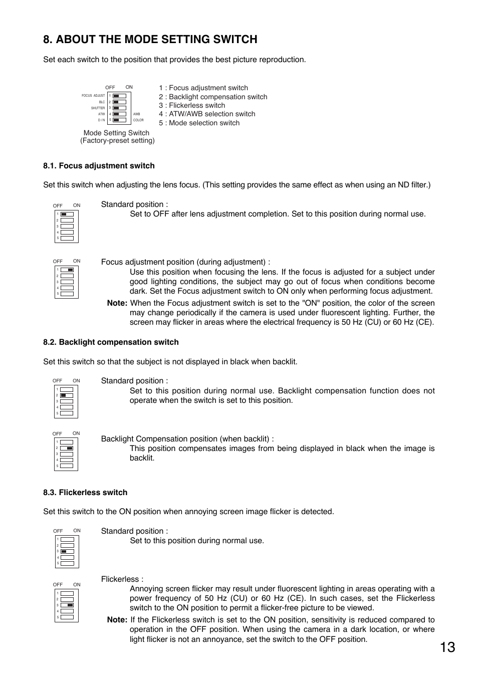 About the mode setting switch | TOA Electronics C-CV854D-3 CE User Manual | Page 13 / 17