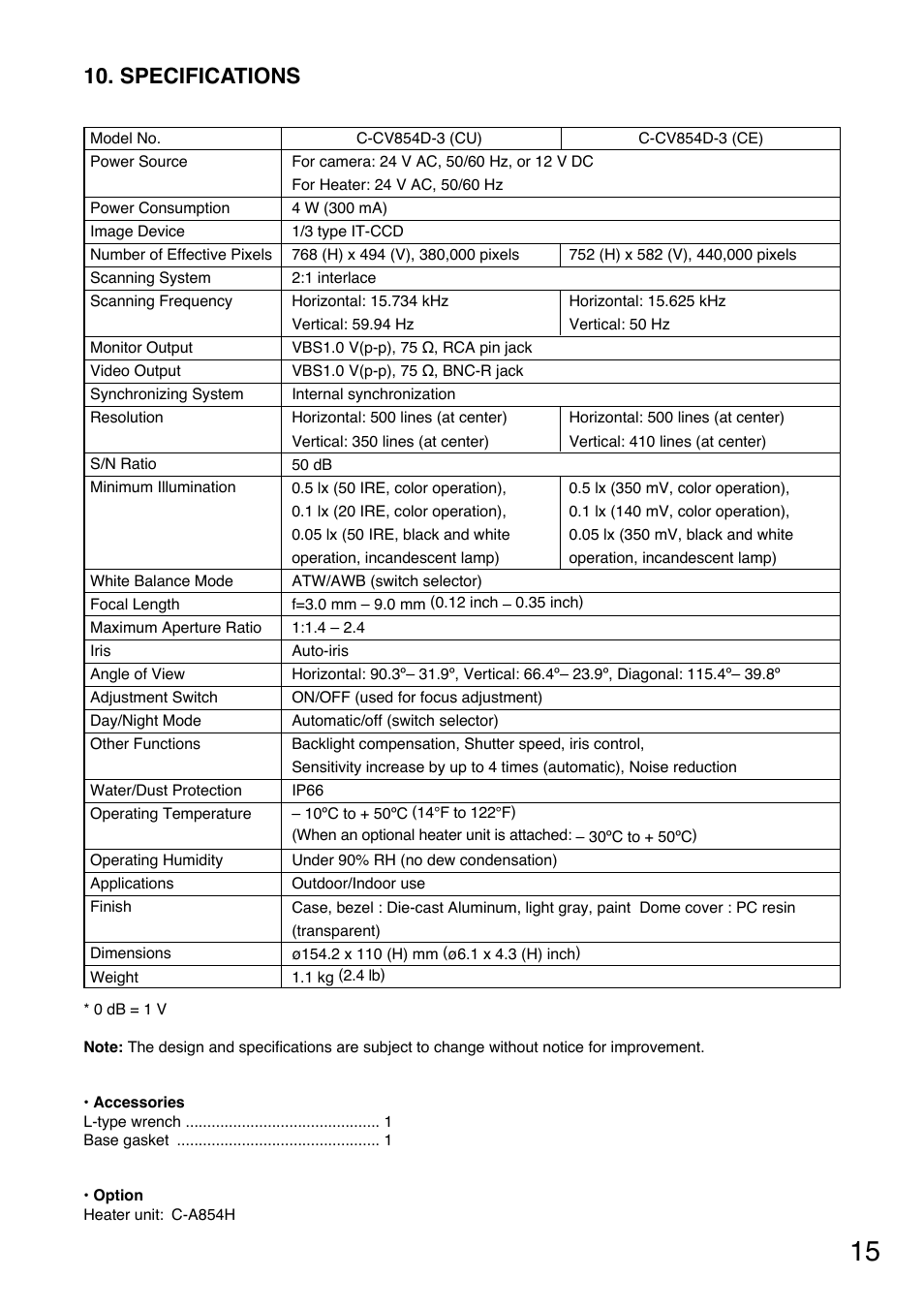 Specifications | TOA Electronics C-CV854D-3 CE User Manual | Page 15 / 17