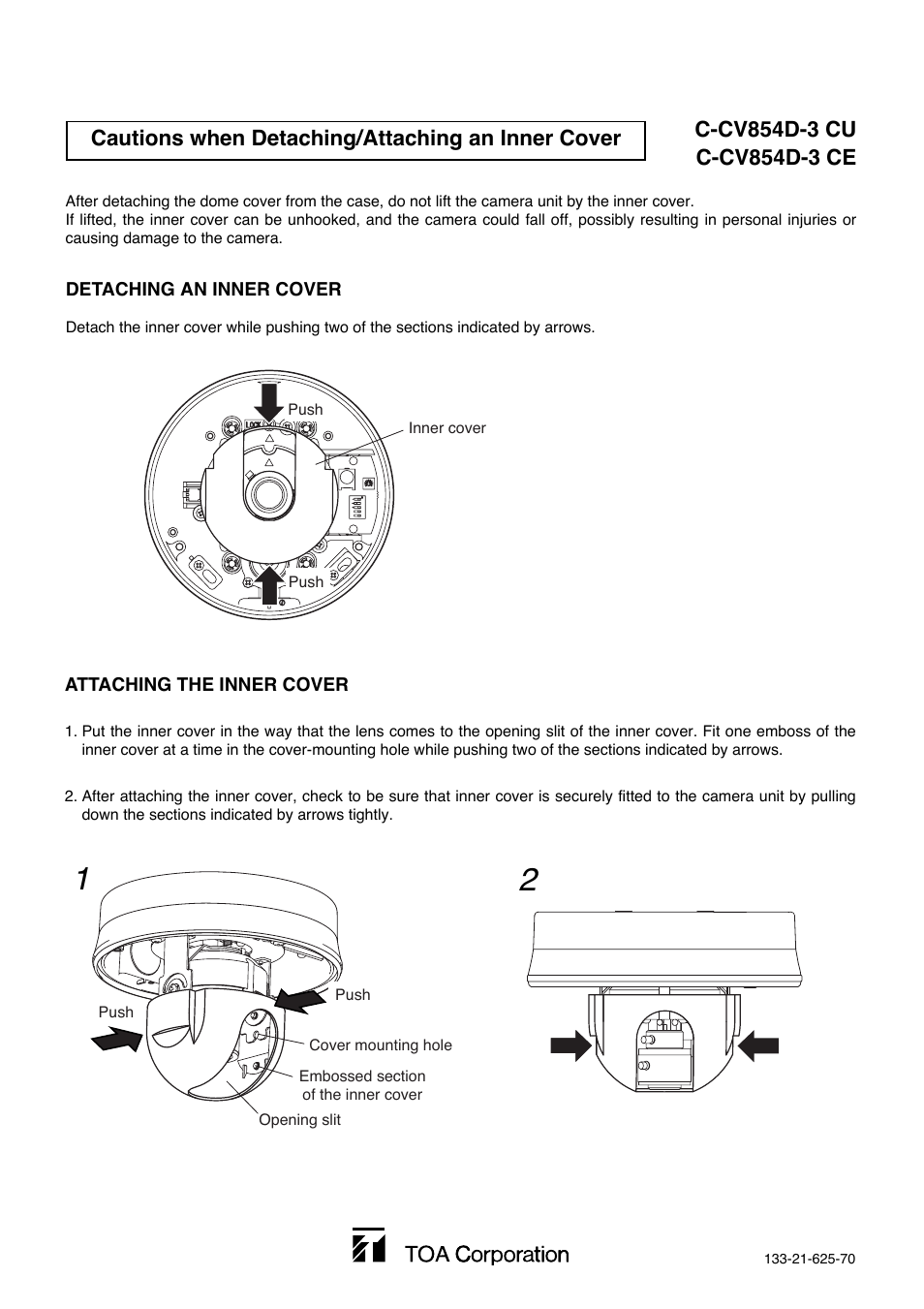 Cautions when detaching/attaching an inner cover | TOA Electronics C-CV854D-3 CE User Manual | Page 17 / 17