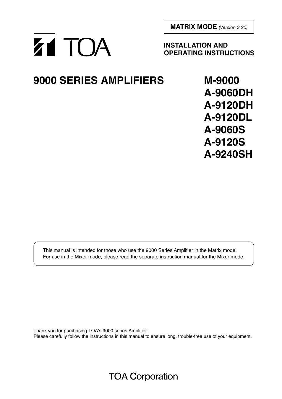 TOA Electronics A-9060S User Manual | 142 pages