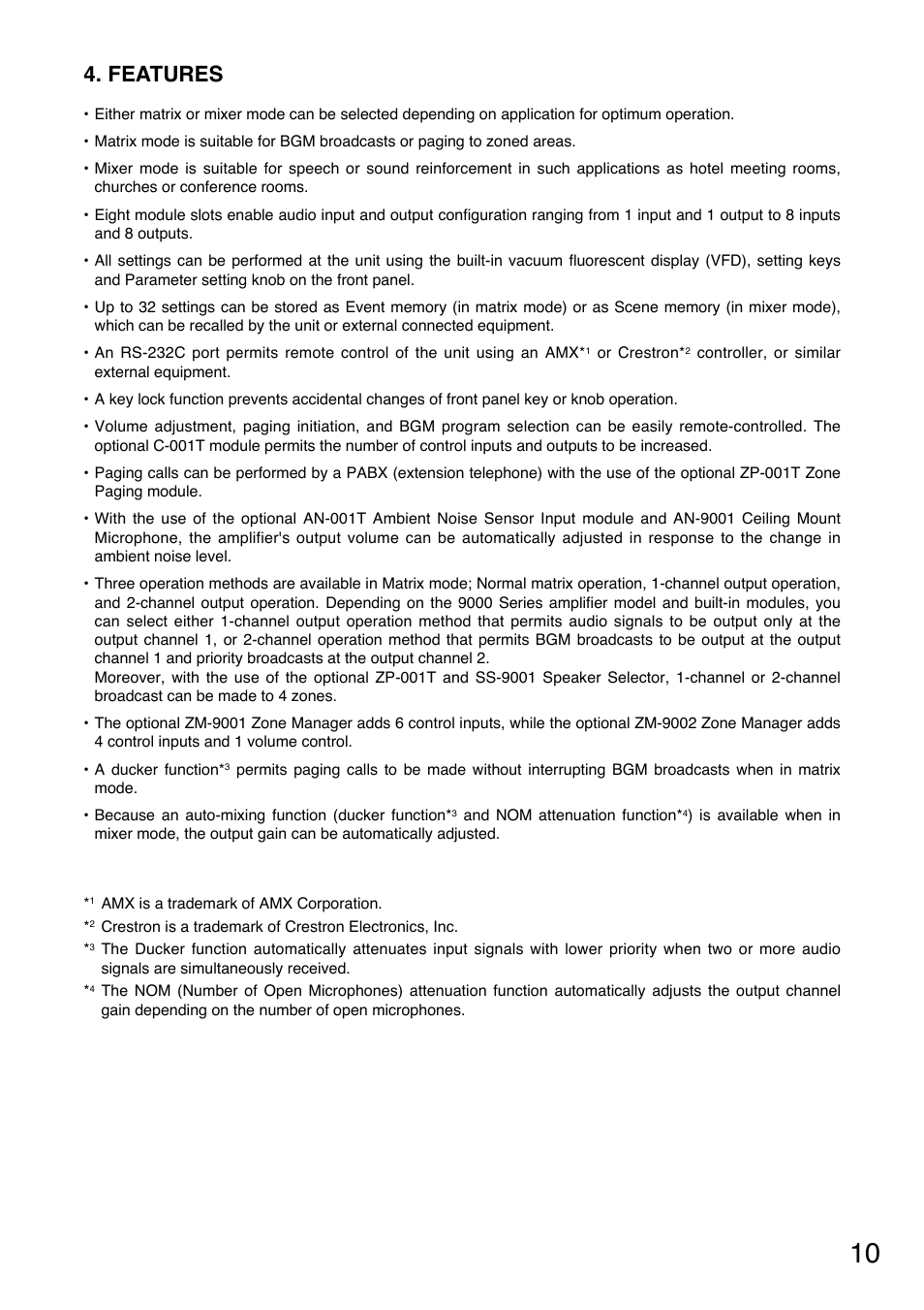Features | TOA Electronics A-9060S User Manual | Page 10 / 142