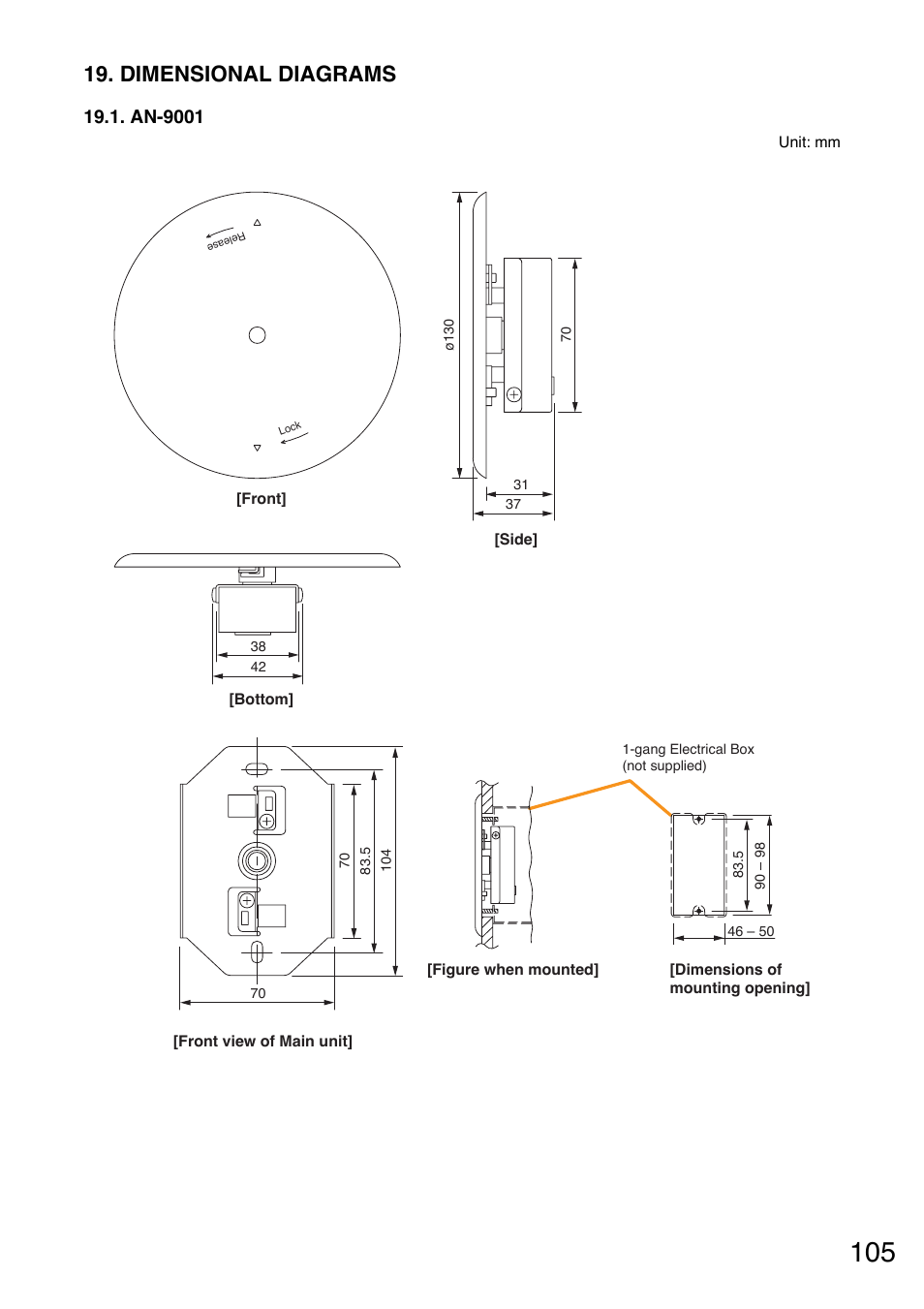 Dimensional diagrams, An-9001 | TOA Electronics A-9060S User Manual | Page 105 / 142