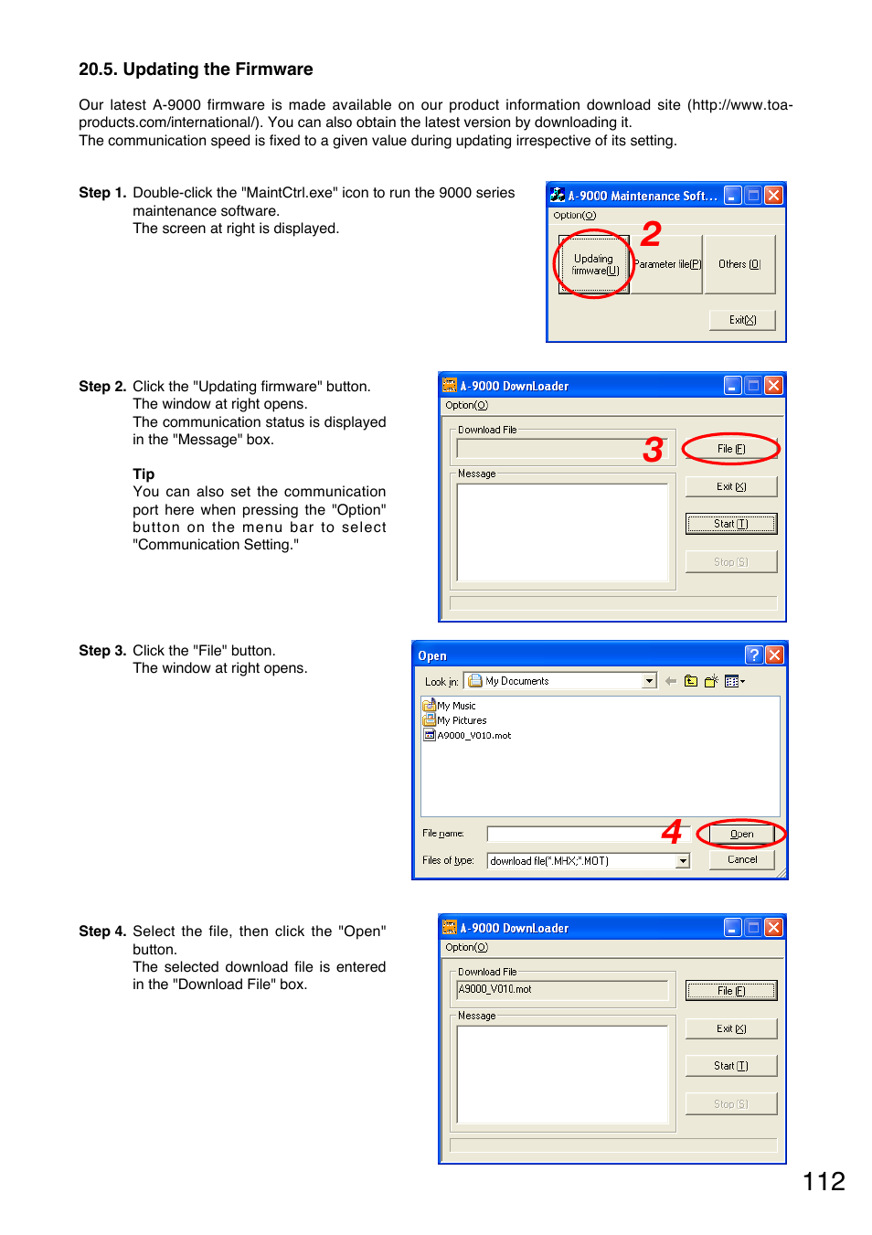 Updating the firmware | TOA Electronics A-9060S User Manual | Page 112 / 142