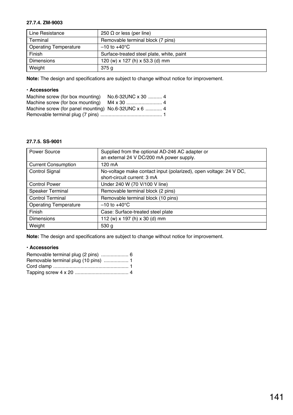 Zm-9003, Ss-9001 | TOA Electronics A-9060S User Manual | Page 141 / 142