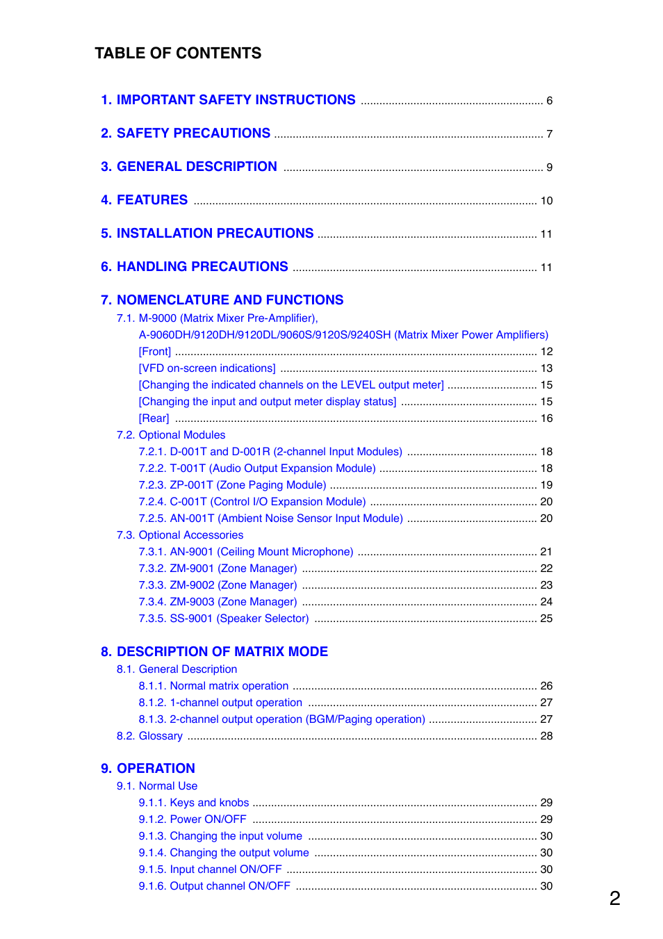 TOA Electronics A-9060S User Manual | Page 2 / 142