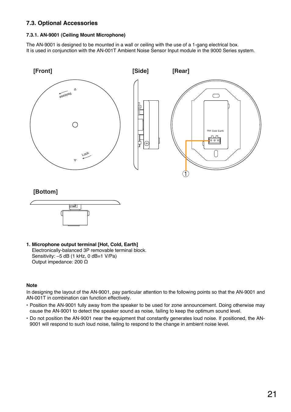 Optional accessories, An-9001 (ceiling mount microphone) | TOA Electronics A-9060S User Manual | Page 21 / 142
