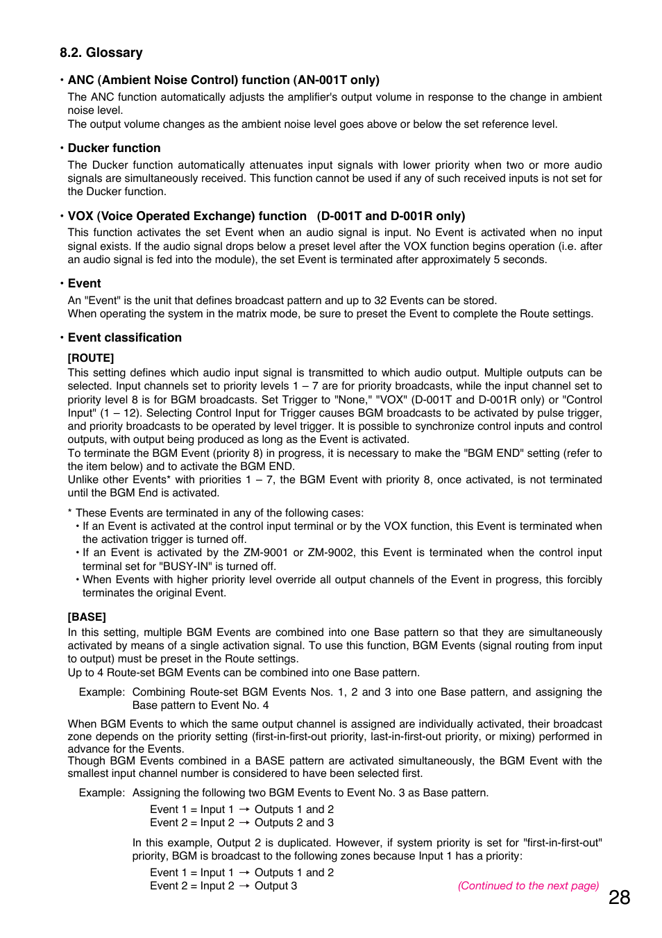 Glossary, The ducker function (refer to, P. 28 "glossary | TOA Electronics A-9060S User Manual | Page 28 / 142