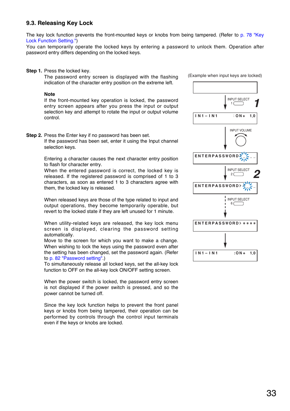 Releasing key lock | TOA Electronics A-9060S User Manual | Page 33 / 142