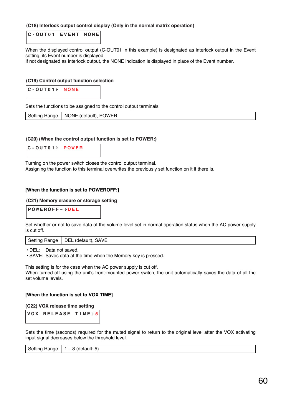 Memory erasure or, When "save" is selected for the | TOA Electronics A-9060S User Manual | Page 60 / 142
