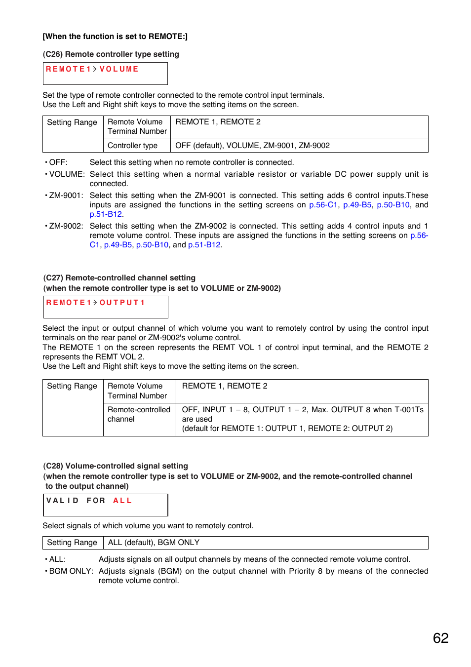 Selectable only when the remote controller type, P. 62-c26) | TOA Electronics A-9060S User Manual | Page 62 / 142