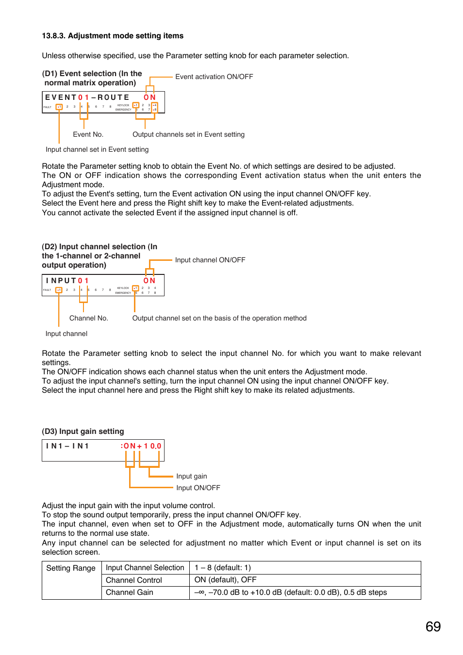 Adjustment mode setting items | TOA Electronics A-9060S User Manual | Page 69 / 142