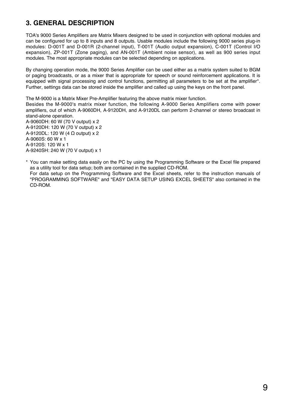 General description | TOA Electronics A-9060S User Manual | Page 9 / 142