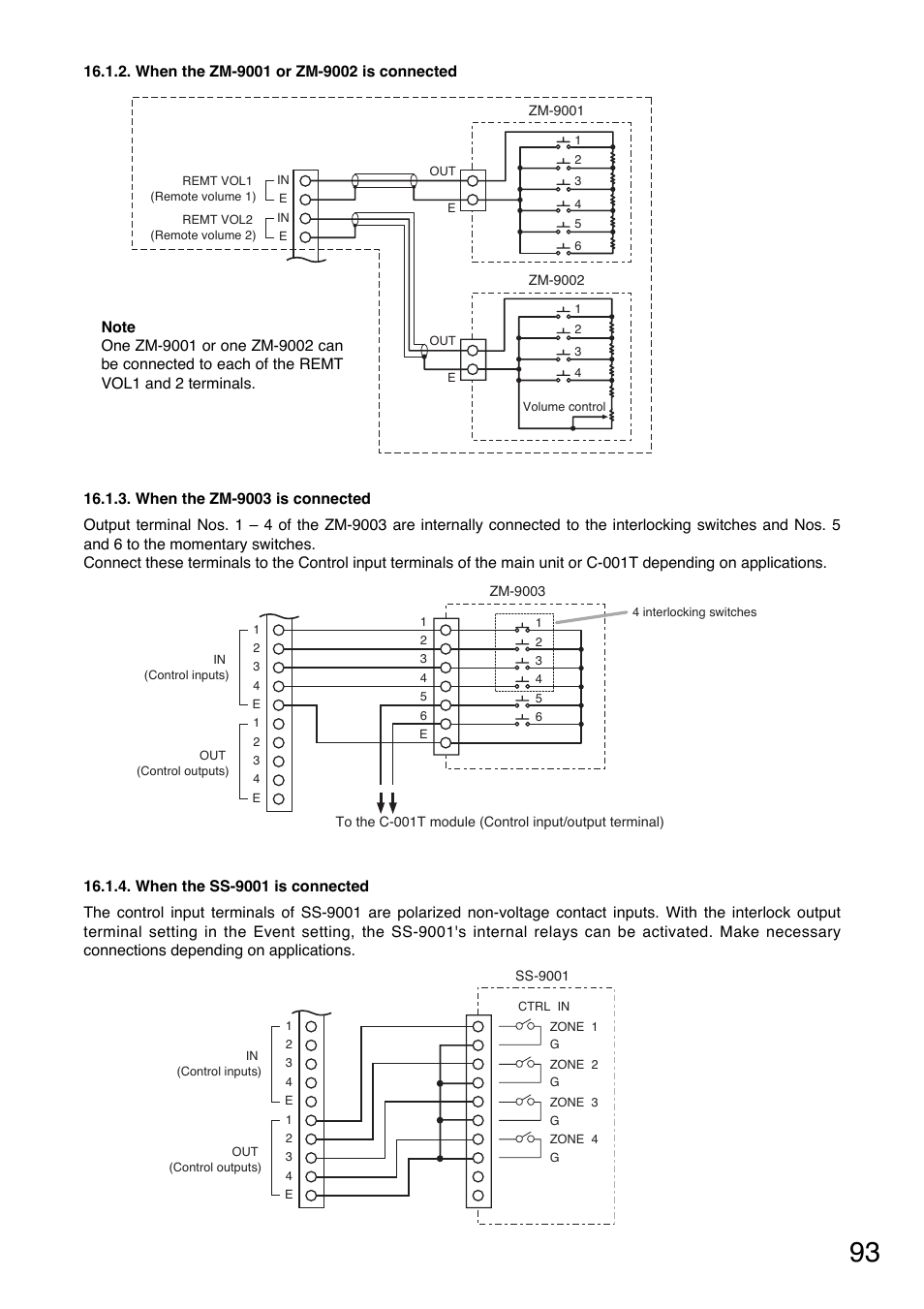 When the zm-9001 or zm-9002 is connected, When the zm-9003 is connected, When the ss-9001 is connected | TOA Electronics A-9060S User Manual | Page 93 / 142