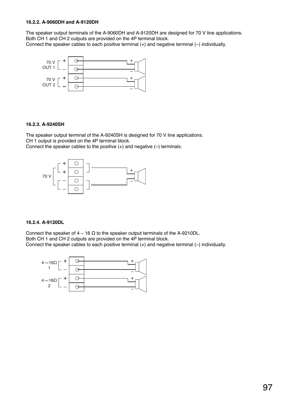 A-9060dh and a-9120dh, A-9240sh, A-9120dl | TOA Electronics A-9060S User Manual | Page 97 / 142