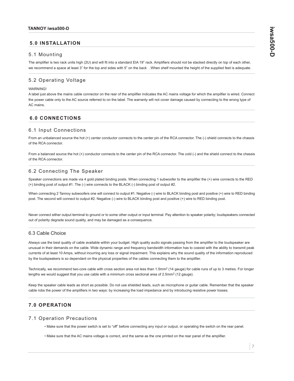 Iwsa500-d | TOA Electronics IWSA500-D User Manual | Page 7 / 10