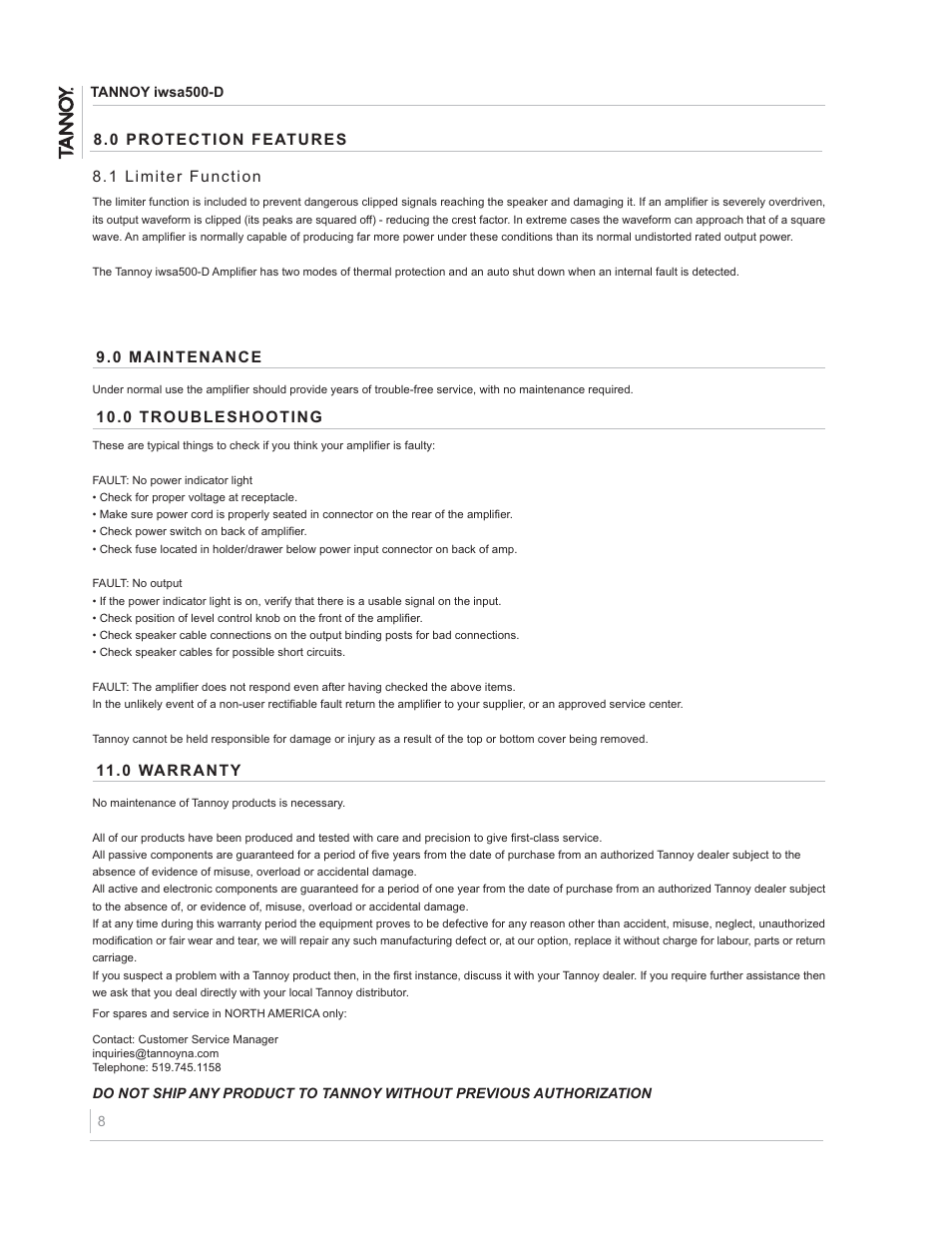 TOA Electronics IWSA500-D User Manual | Page 8 / 10