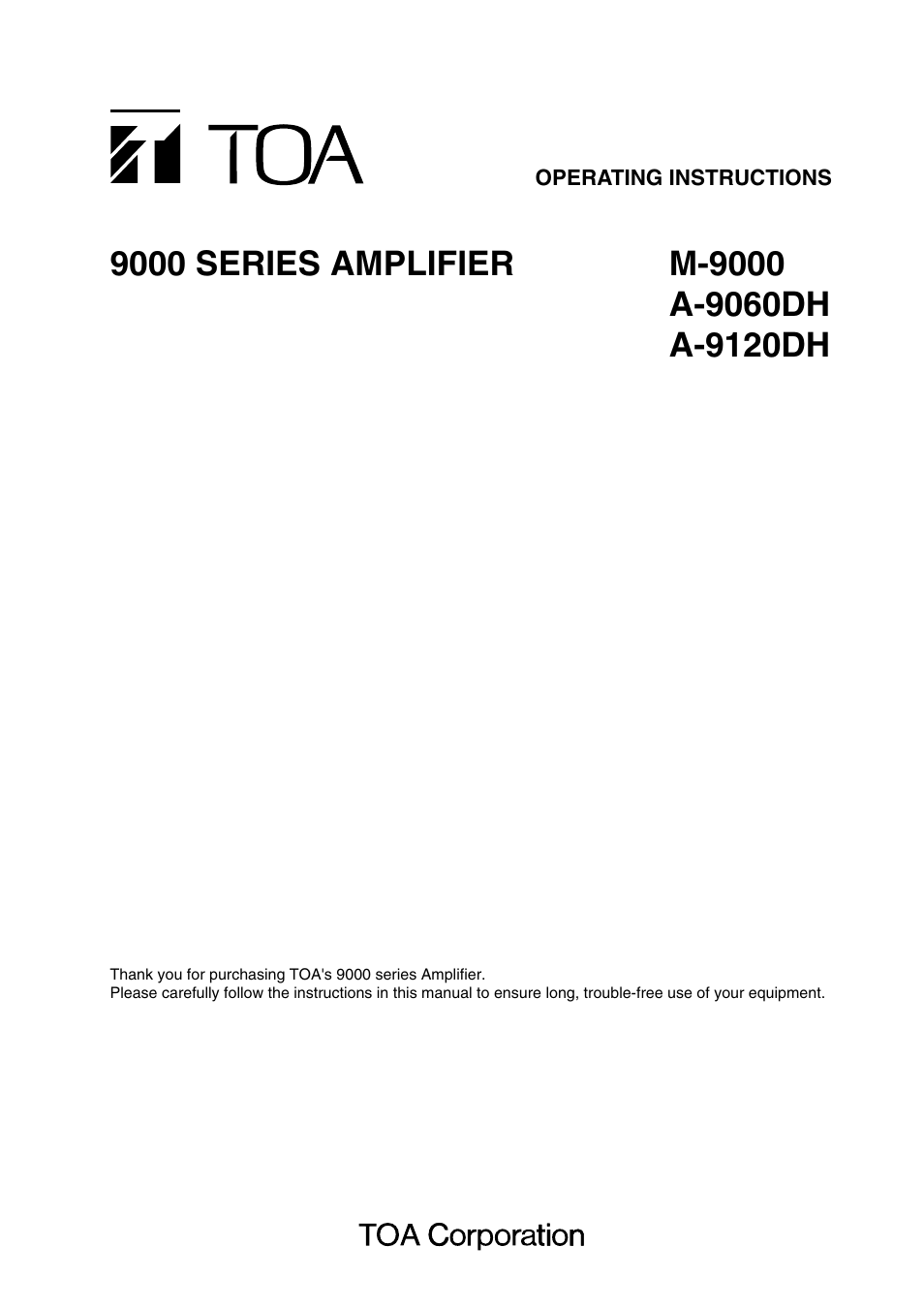TOA Electronics M-9000 User Manual | 84 pages