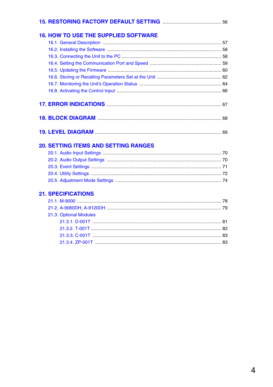 TOA Electronics M-9000 User Manual | Page 4 / 84