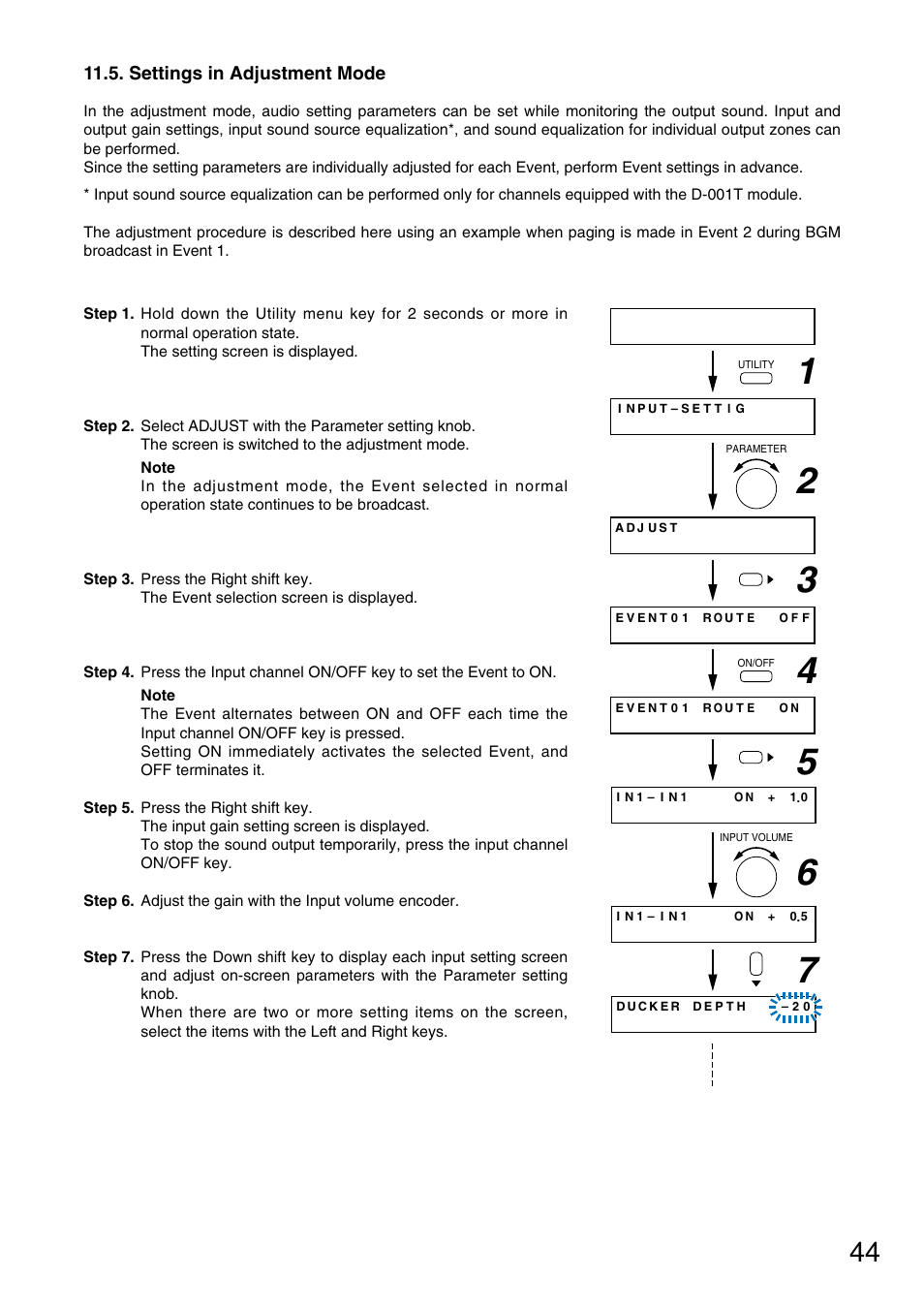 Settings in adjustment mode | TOA Electronics M-9000 User Manual | Page 44 / 84