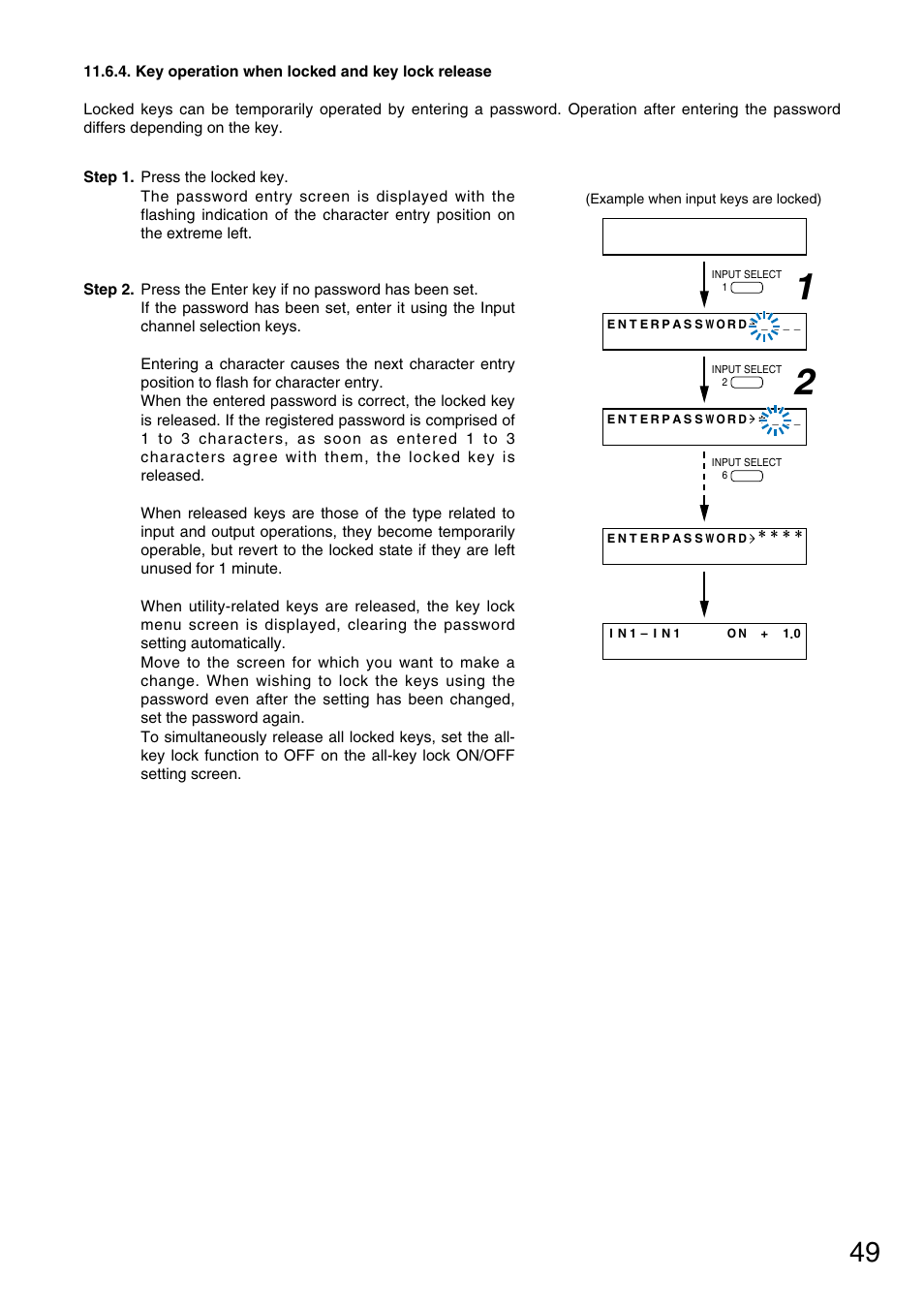 Key operation when locked and key lock release | TOA Electronics M-9000 User Manual | Page 49 / 84