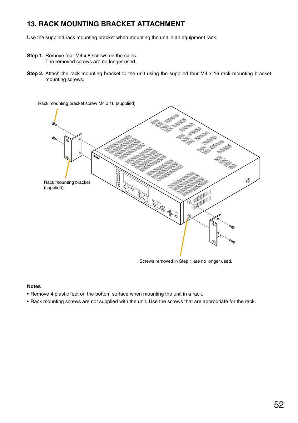 Rack mounting bracket attachment, P. 52 | TOA Electronics M-9000 User Manual | Page 52 / 84