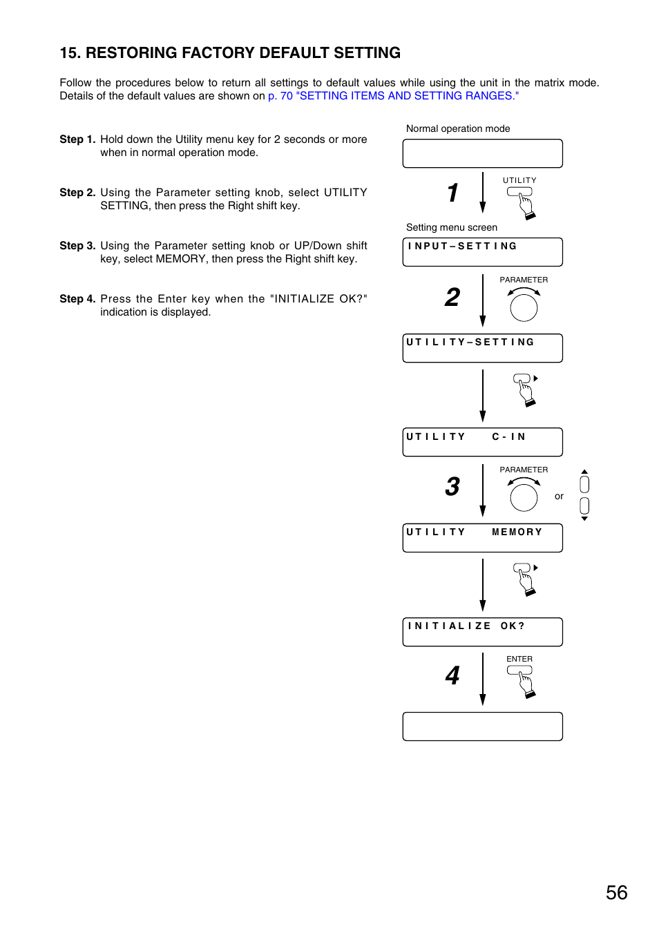 Restoring factory default setting | TOA Electronics M-9000 User Manual | Page 56 / 84